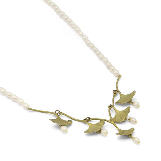 Pearl ginkgo leaf necklace by Michael Michaud